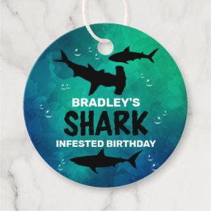 Shark Infested Any Age Birthday Party Favour Tags