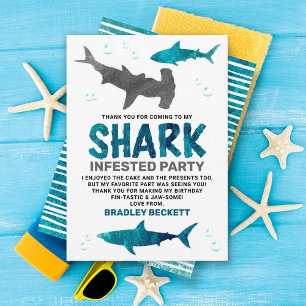 Shark Infested Any Age Birthday Party Thank You Card