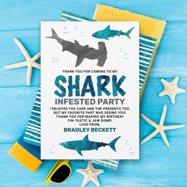 Shark Infested Any Age Birthday Party Thank You Card (Creator Uploaded)