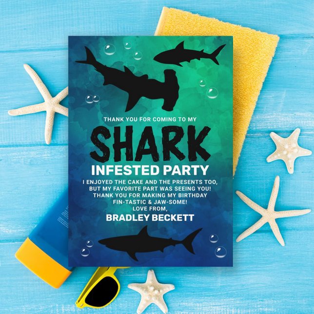 Shark Infested Any Age Birthday Party Thank You Card (Creator Uploaded)