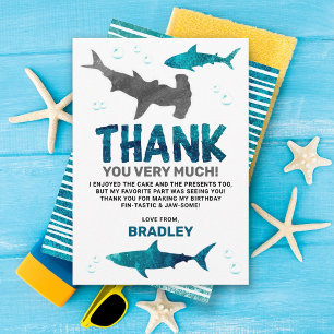 Shark Infested Any Age Birthday Party Thank You Card