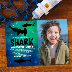 Shark Infested Any Age Birthday Photo Thank You Card
