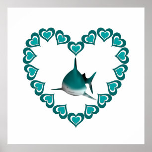 Shark Inside Heart Poster