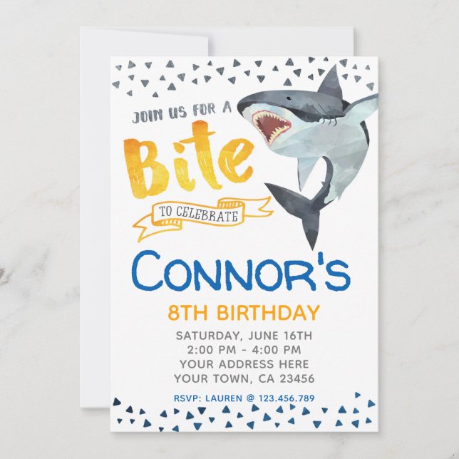 Shark Invitation, Pool Birthday Party Invitation (Front)