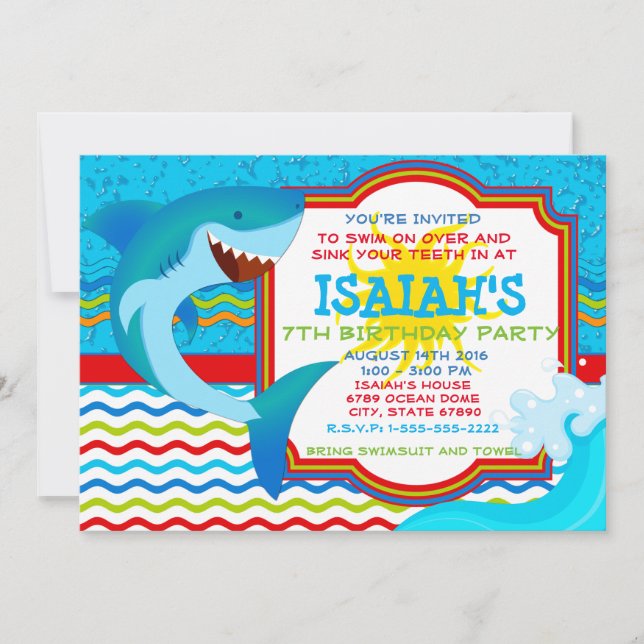 Shark Invitation  Pool Party Invitation - Water (Front)