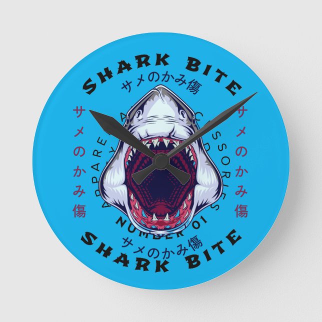 shark japanese style art cool  round clock (Front)