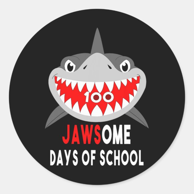 Shark Jawesome 100 Days School Cute Fun Gift Outfi Classic Round Sticker (Front)
