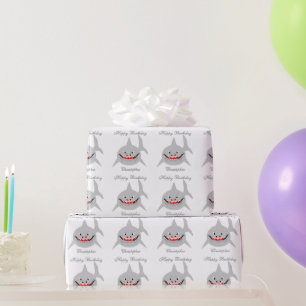 Shark Just Add Name Birthday Wrapping Paper