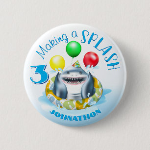 Shark Kids Birthday Pool Party 6 Cm Round Badge