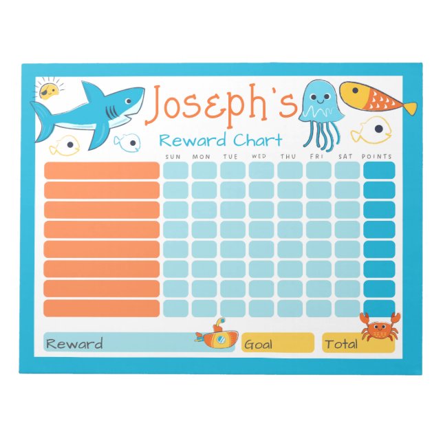  Shark Kids Reward Chart for Daily Routine Chores Notepad (Front)