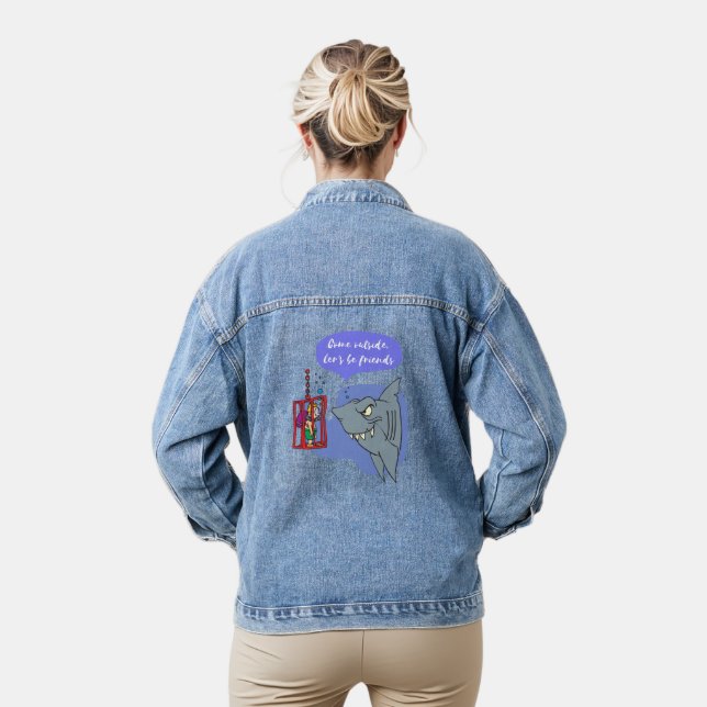 shark, let's be friends denim jacket (Model)