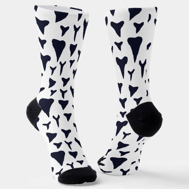 Shark Lover Blue White Sharks Teeth Patterned Socks (Angled)