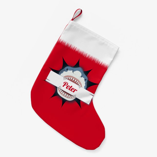 Shark Lover Personalised Small Christmas Stocking (Front (Hanging))