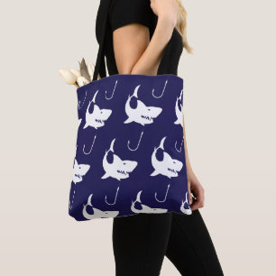 Shark Lovers Nautical Fisherman Fish Hooks Tote Bag