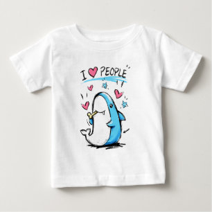 Shark Loves People Funny Doodle Cartoon Baby T-Shirt