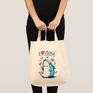 Shark Loves People Funny Doodle Cartoon Tote Bag