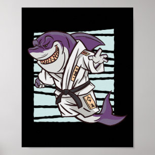 Shark Martial Arts Fighter Funny Karate Cartoon Gr Poster