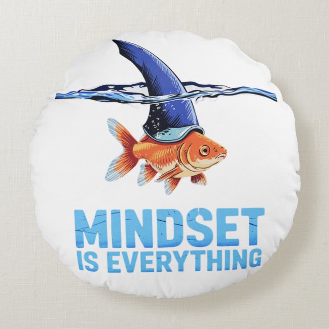 "Shark Mindset Goldfish – Inspirational Motivation Round Cushion (Front)
