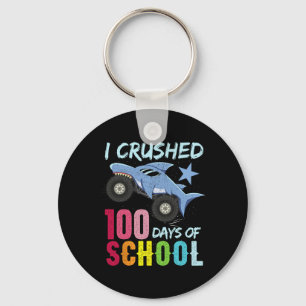 Shark Monster Truck 100 Days Of School Apparel Key Ring