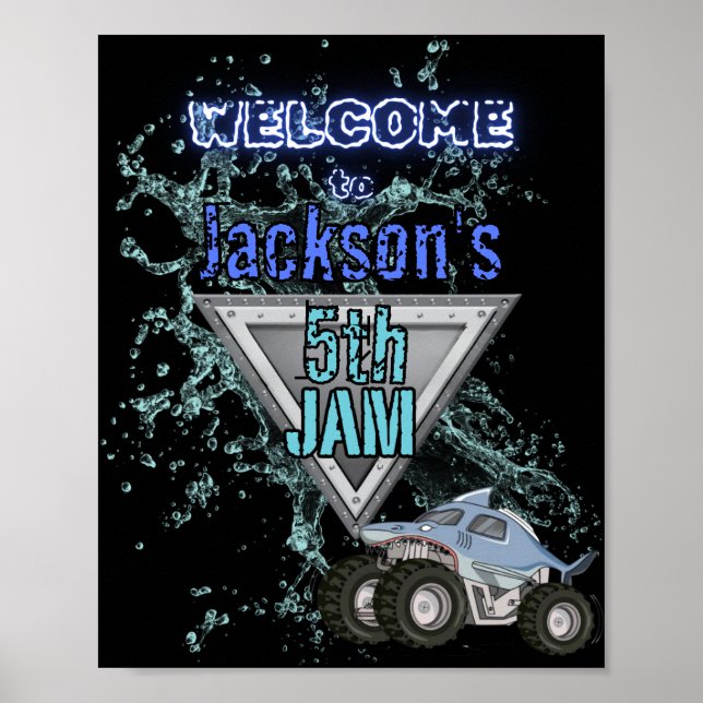 Shark Monster Truck Birthday Welcome Sign Poster (Front)