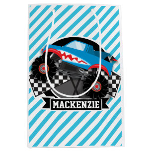 Shark Monster Truck; Chequered Flag; Blue Stripes Medium Gift Bag