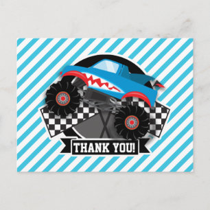Shark Monster Truck; Chequered Flag; Blue Stripes Postcard