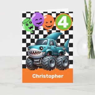 Shark Monster Truck Halloween 4th Birthday  Card