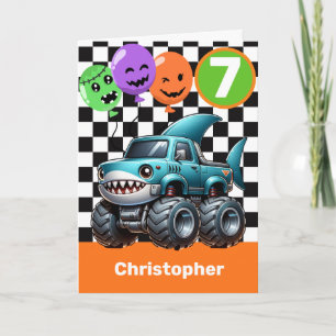 Shark Monster Truck Halloween 7th Birthday Card