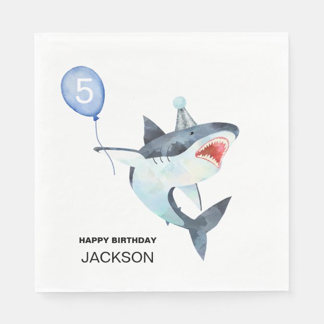 Shark Napkins - Editable Number - Birthday napkins (Front)