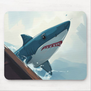 Shark Near Boat Mouse Pad