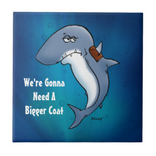 Shark Needs A Bigger Coat Funny Cartoon Tile