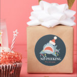 Shark No Peeking Christmas Holiday Lights Classic Round Sticker<br><div class="desc">This cute "no peeking" christmas holiday sticker features a navy blue background with a shark with a santa hat and christmas/holiday lights. Change the background colours and personalise it for your needs. You can find matching products at my store.</div>