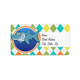 Shark on Colourful Argyle Pattern Label
