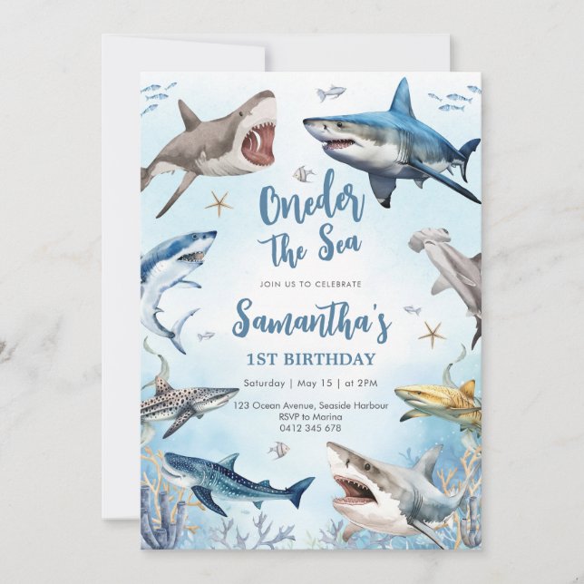 Shark Oneder The Sea 1st Birthday Invitation (Front)