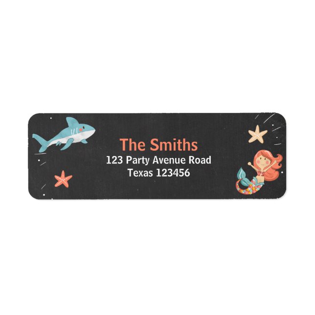 Shark or Mermaid Return Address Labels Pool Party (Front)