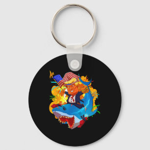 Shark Patriotic Unique 4th Of July American Flag Key Ring