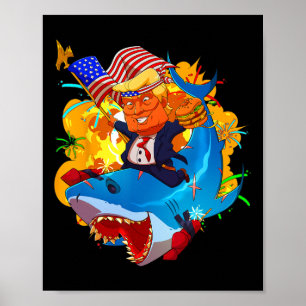 Shark Patriotic Unique 4th Of July American Flag Poster