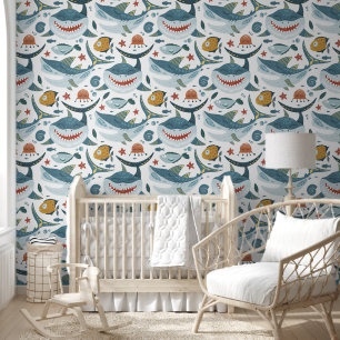Shark pattern kids cool under the sea ocean wallpaper