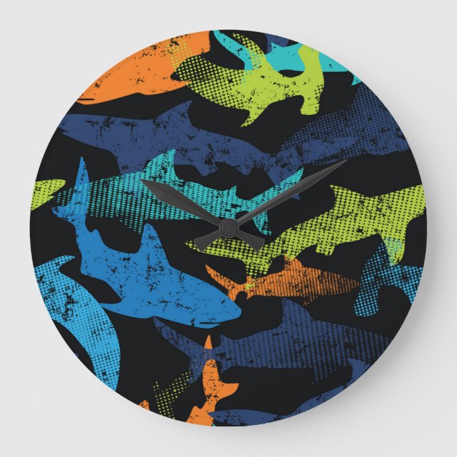 Shark pattern, modern urban large clock (Front)