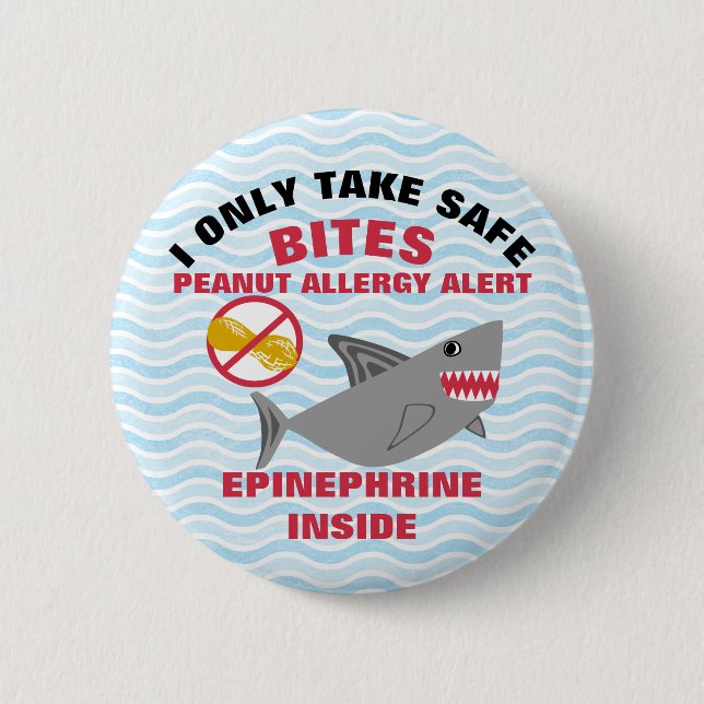 Shark Peanut Allergy Alert Personalised 6 Cm Round Badge (Front)