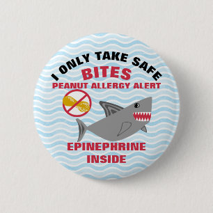 Shark Peanut Allergy Alert Personalised 6 Cm Round Badge