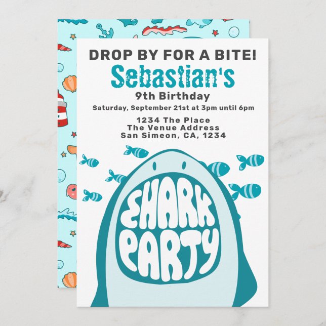 Shark Personalised Birthday Party Invitation (Front/Back)
