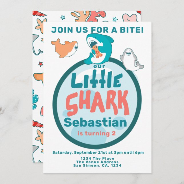 Shark Personalised Birthday Party Invitation (Front/Back)