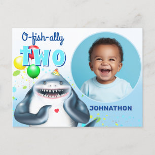 Shark Photo Kids Birthday Announcement Postcard
