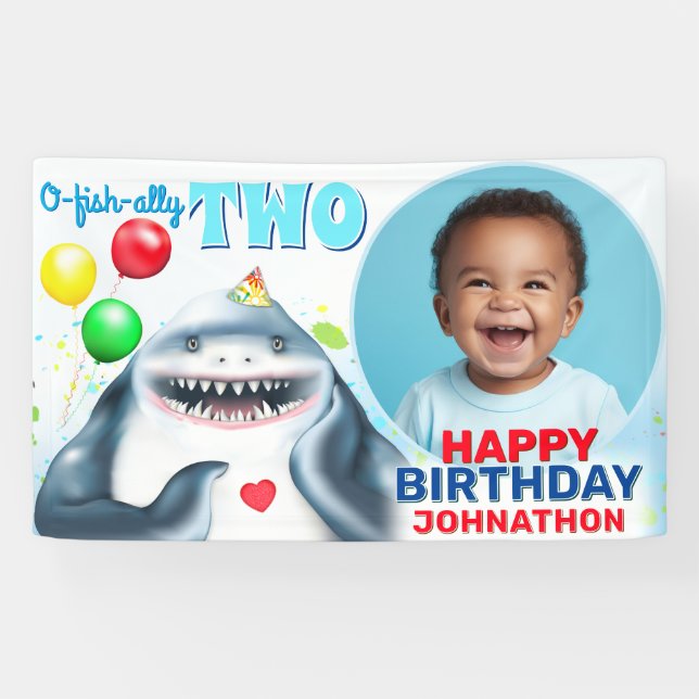 Shark Photo Kids Birthday Banner (Horizontal)