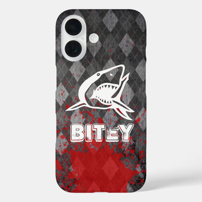 Shark Pictogram on Grungy Black Argyle Case-Mate iPhone Case (Back)