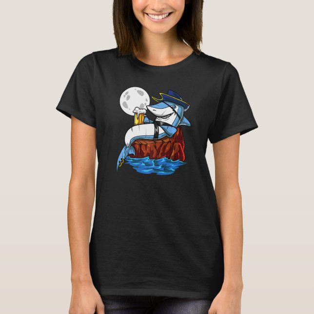Shark Pirate Beer Party Fantasy Ocean Men Women T-Shirt (Front)