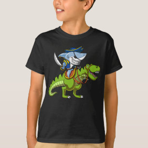 Shark Pirate Riding A T-Rex Dinosaur Fantasy T-Shirt