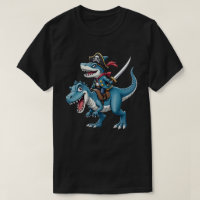 Shark Pirate Riding Dinosaur T Rex Kids Boys Men