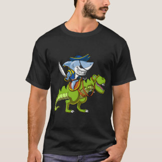 Shark Pirate Riding T-Rex Dinosaur T-Shirt
